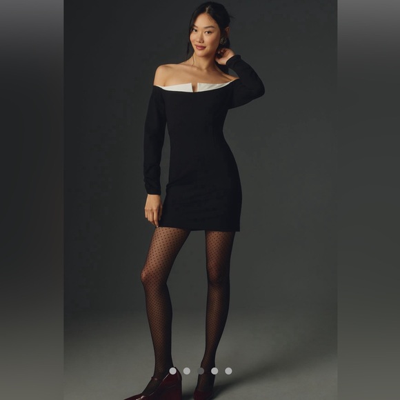 Anthropologie off the shoulder long sleeved twofer mini Little Black Dress - Picture 3 of 10